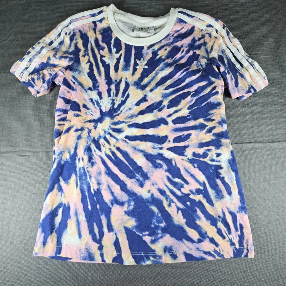 Kids Adidas youth starburst Tie Dye Short Sleeve T Shirt Blue Pink White Size S